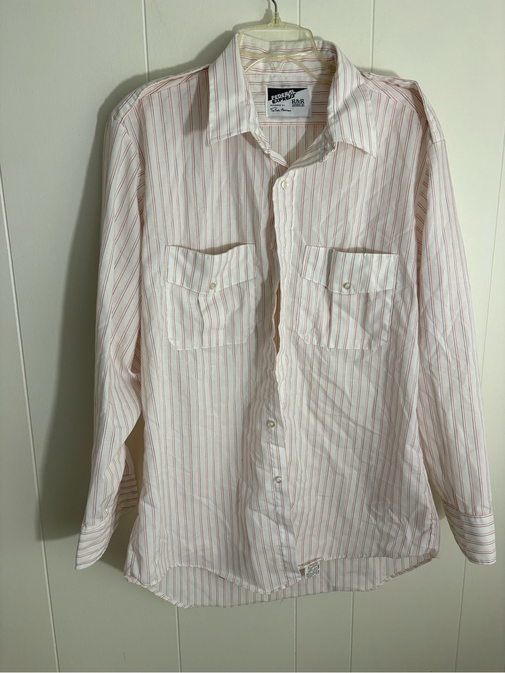 Vintage Federal Express FedEx Uniform Shirt Stan Herman Striped Workwear